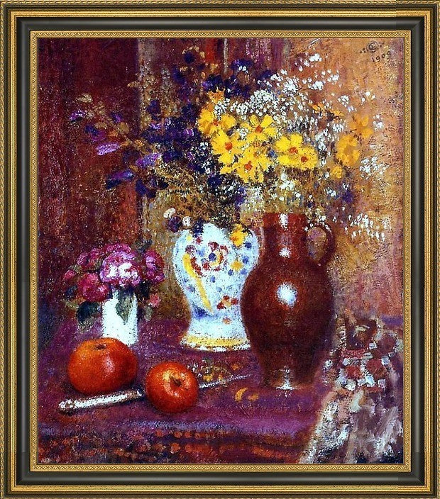 Georges Lemmen Flowers and Apples Framed Premium Canvas Print, 16"x20"