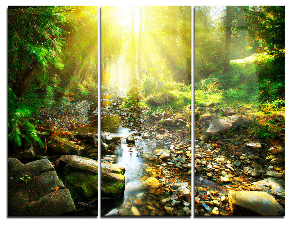 "Mountain Stream in Forest" Photo Metal Wall Art, 3 Panels, 36"x28"