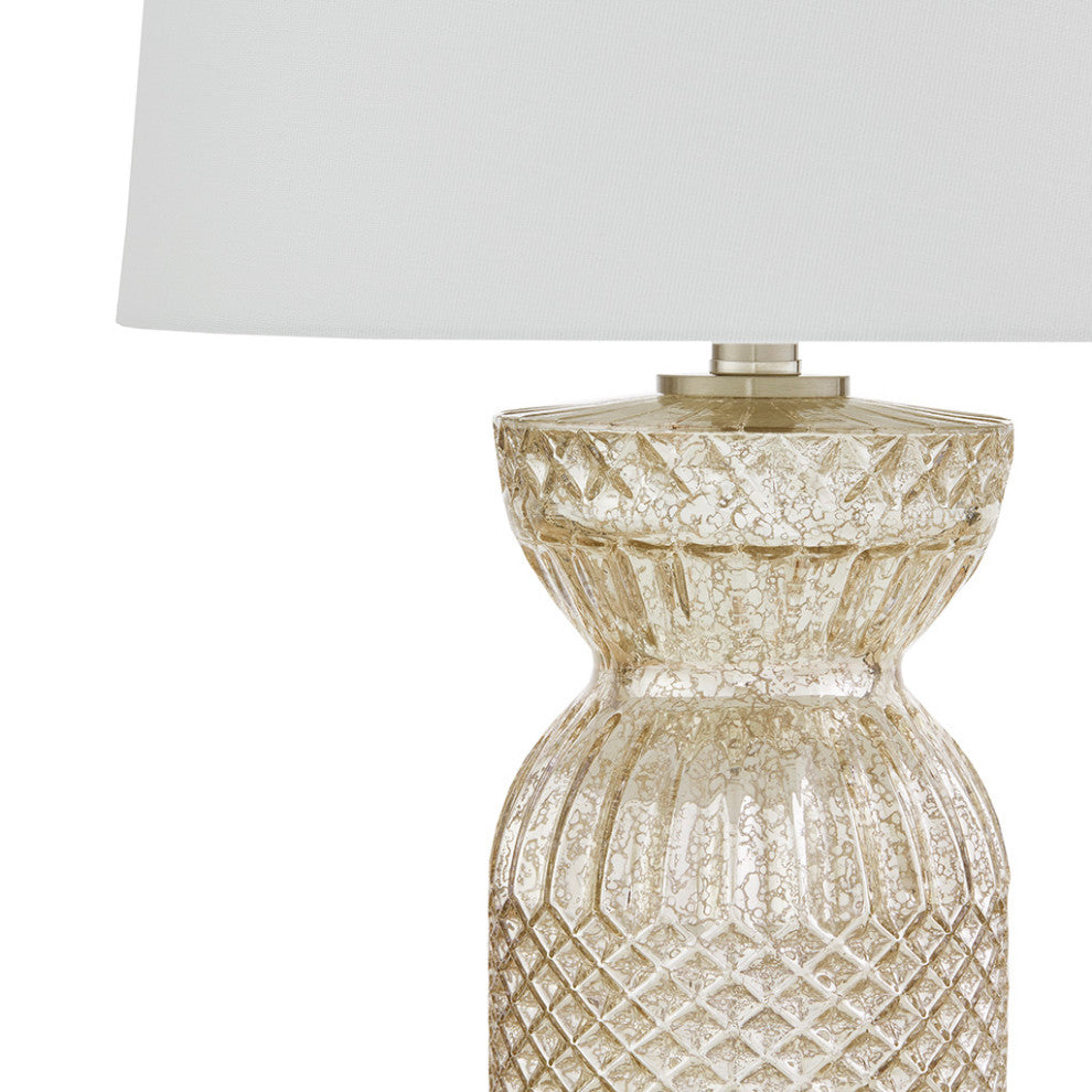 510 Design Luxuria Textured Glass and Acrylic Base Table Lamp, Antique Silver