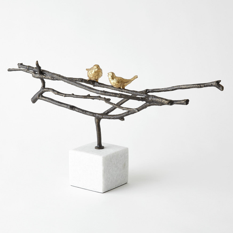 Nesting Birds Sculpture, Gold Leaf