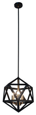 Arcturus 3-Light Chandelier, Matte Black, Antique Brass