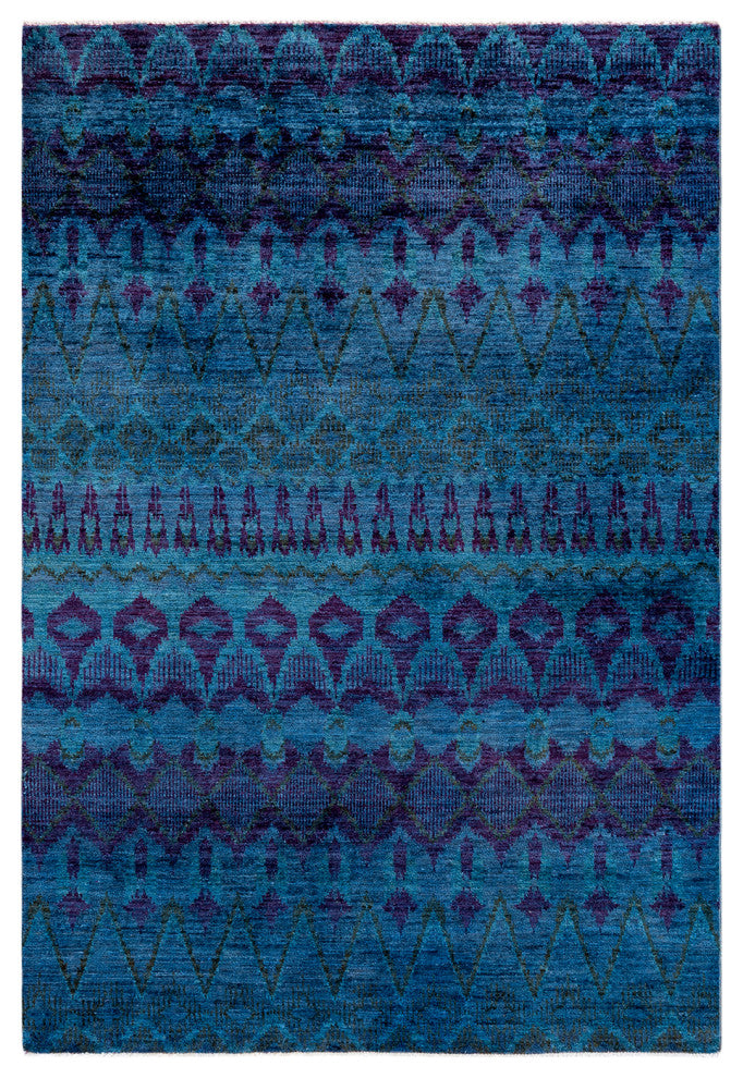 Fine Vibrance, One-of-a-Kind Hand-Knotted Area Rug Blue, 6' 0" x 8' 10"