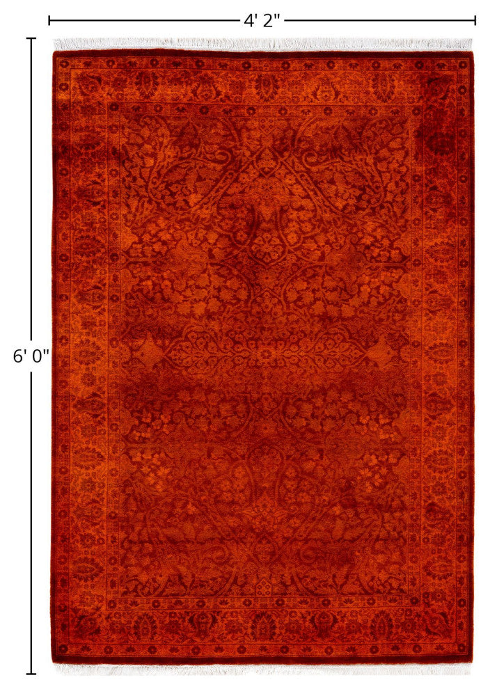 Overdyed One-of-a-Kind Hand-Knotted Area Rug Orange, 4' 2" x 6' 0"