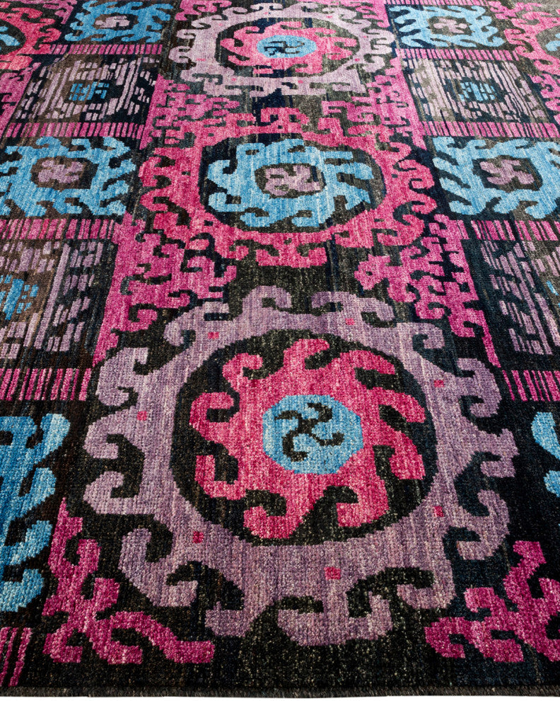 Modern, One-of-a-Kind Hand-Knotted Area Rug Black, 8' 8 x 10' 1