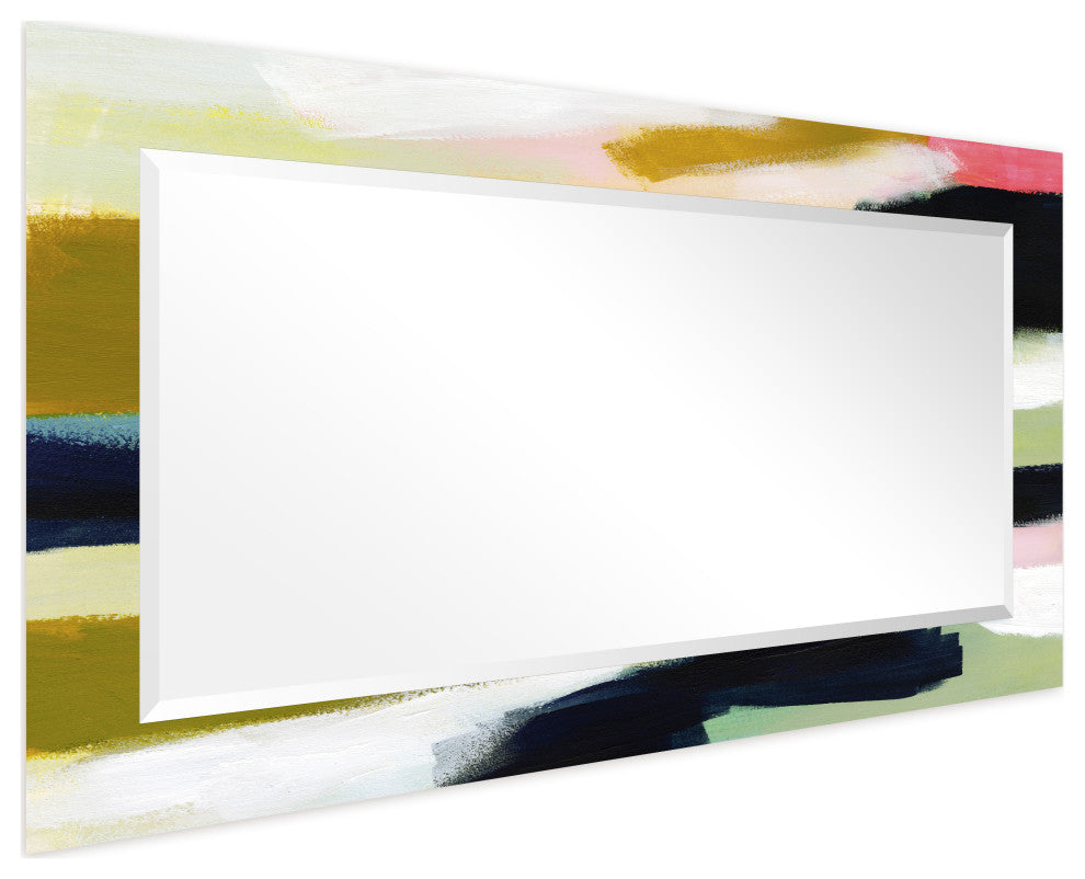 "Sunder" Beveled Mirror on Printed Abstarct Tempered Art Glass, 54x28"