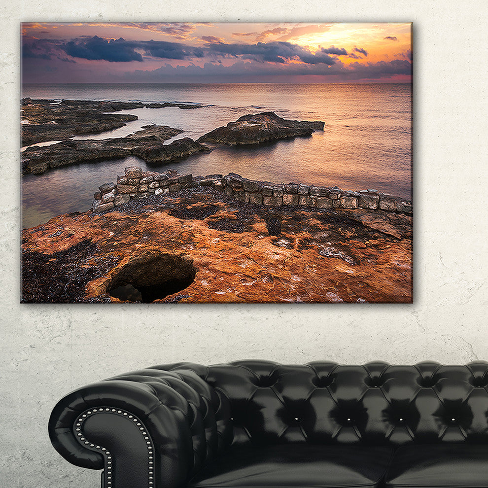 "Ancient Ruins On Beach Sunset" Oversized Beach Canvas Artwork, 40"x30"