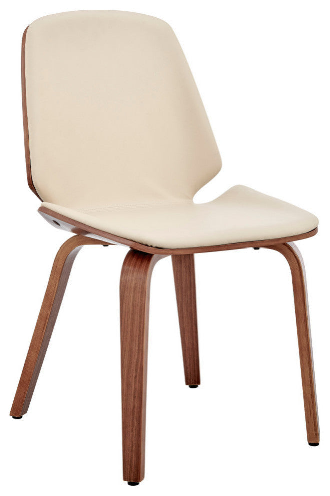 Brinley Faux Leather and Wood Dining Room Accent Chair, Cream and Walnut
