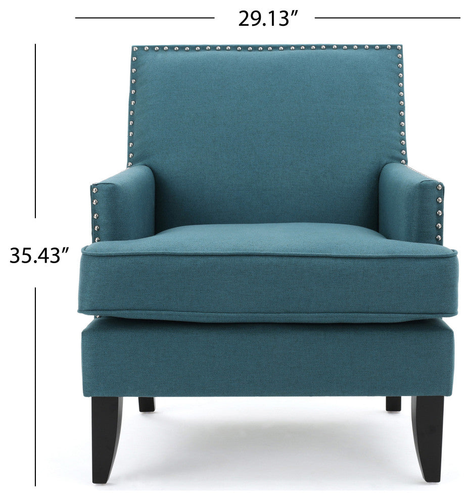GDF Studio Talette Studded Sky Blue Fabric Club Chair, Dark Teal