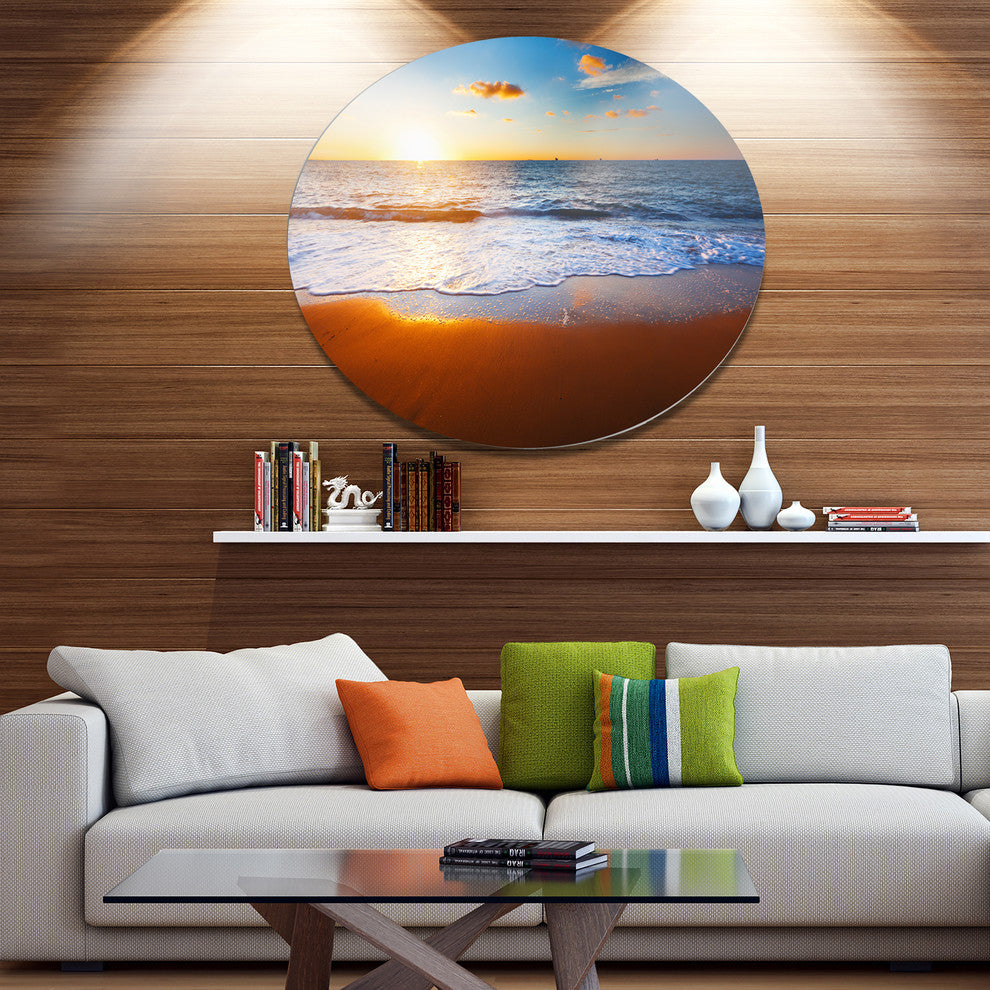 Blue Sea And Sky With Sandy Beach, Seashore Round Wall Art, 11"