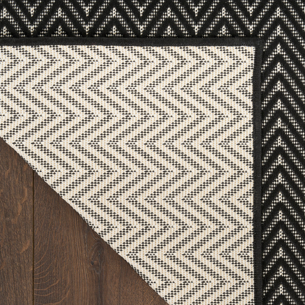 Nourison Horizon Indoor/Outdoor 2'2" x 8' Black Modern Rug
