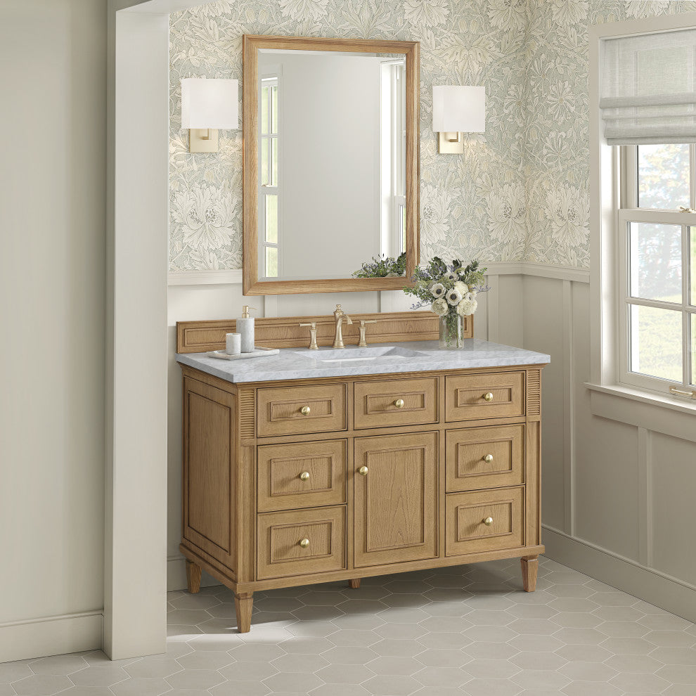Lorelai 48" Single Vanity, Light Natural Oak, 3 CM Carrara White Marble Top
