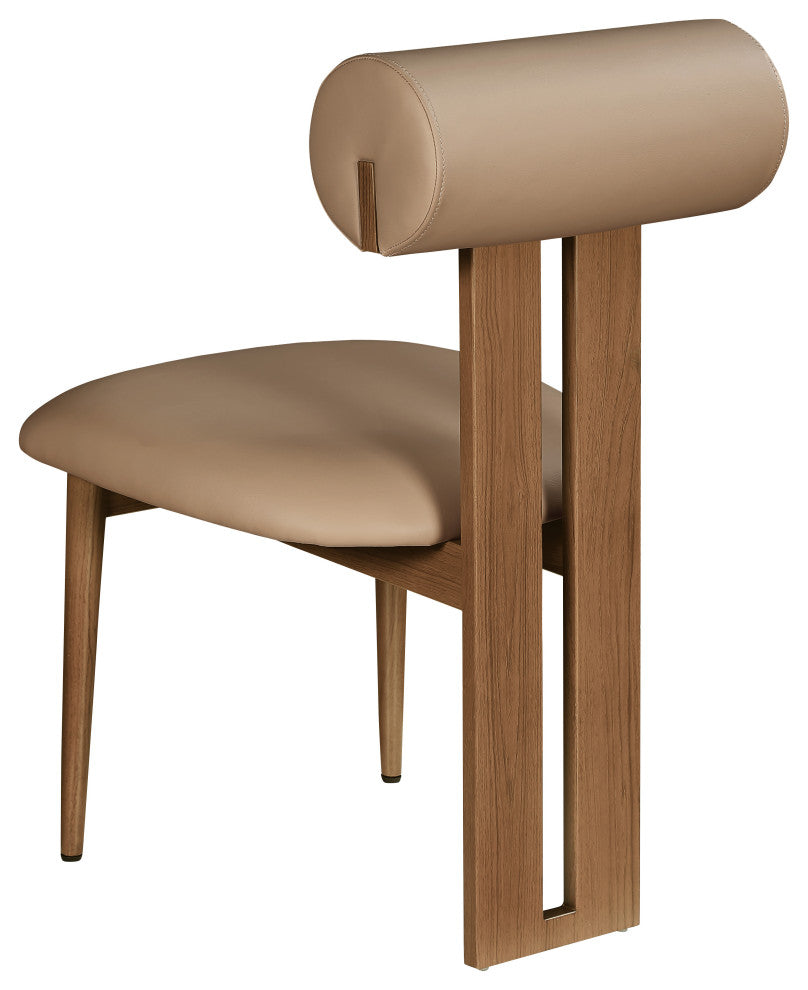 Dario Upholstered Dining Chair, Set of 2, Tan, Vegan Leather, Walnut Wood Look