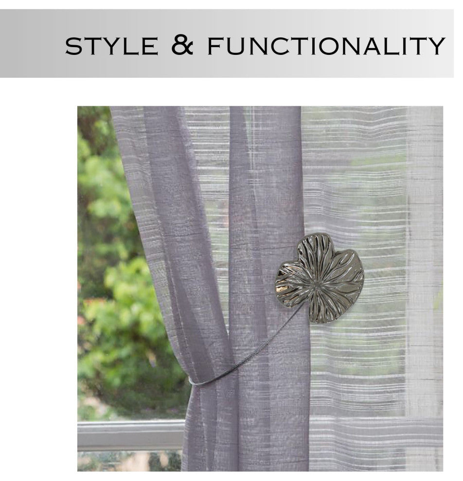 Magnetic Water Lily Curtain Tiebacks "“ Resin Floral Design, Graphite, Pack of 1