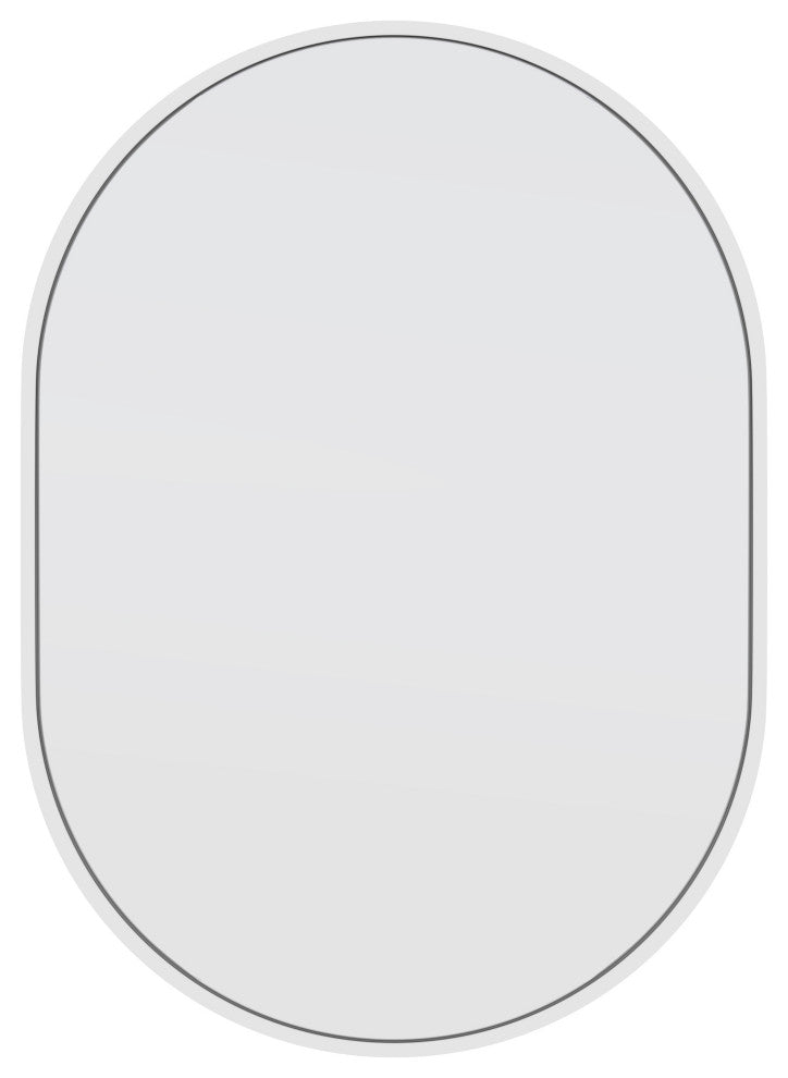 20" W X 28" H Pill Shape Stainless Steel Framed Mirror, White