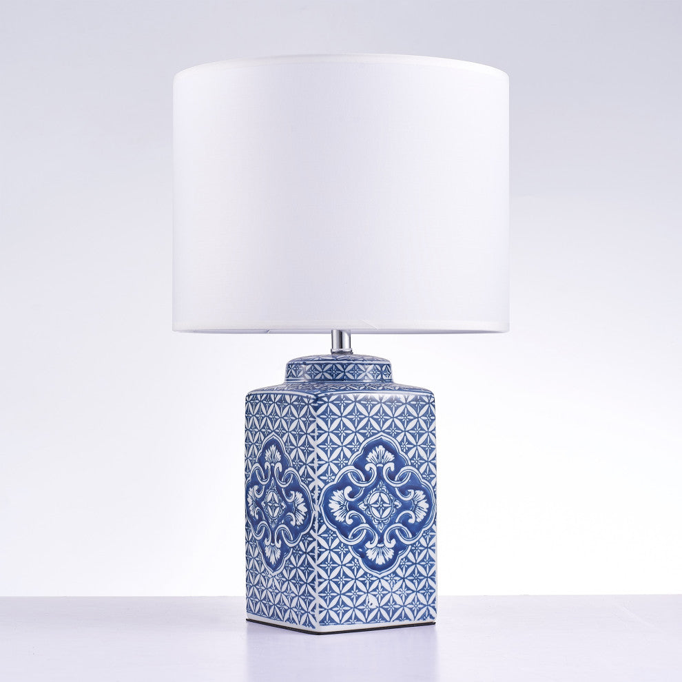 Margaret Metal and Ceramic Table Lamp Lights, White and Blue