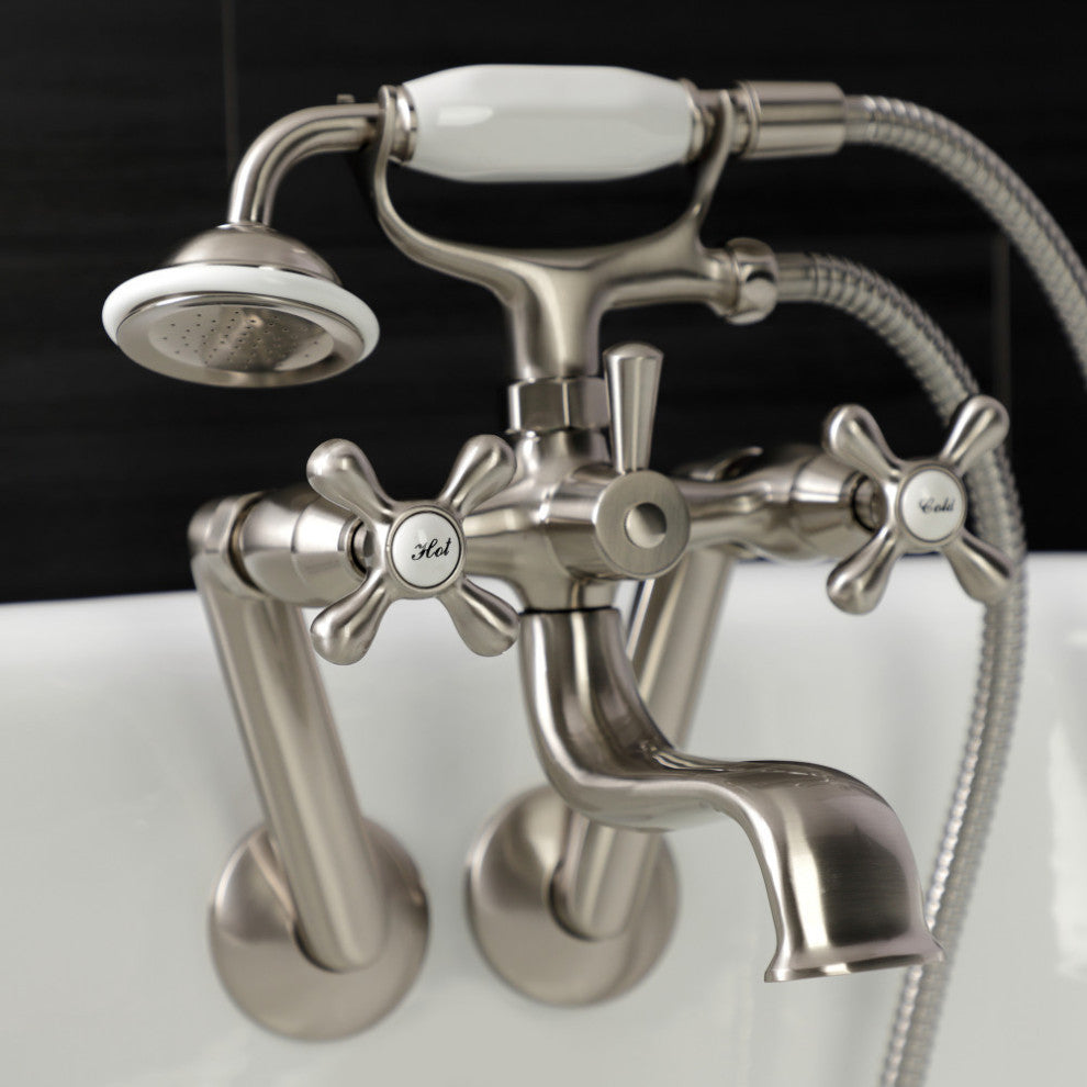KS229SN Tub Wall Mount Clawfoot Tub Faucet With Hand Shower, Brushed Nickel