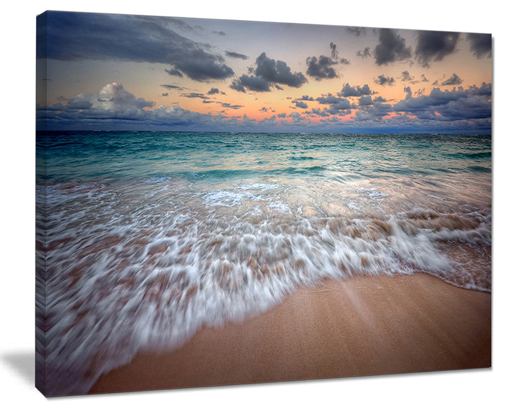 "Waves Crashing Serene Seashore" Seashore Canvas Wall Art, 40"x30"