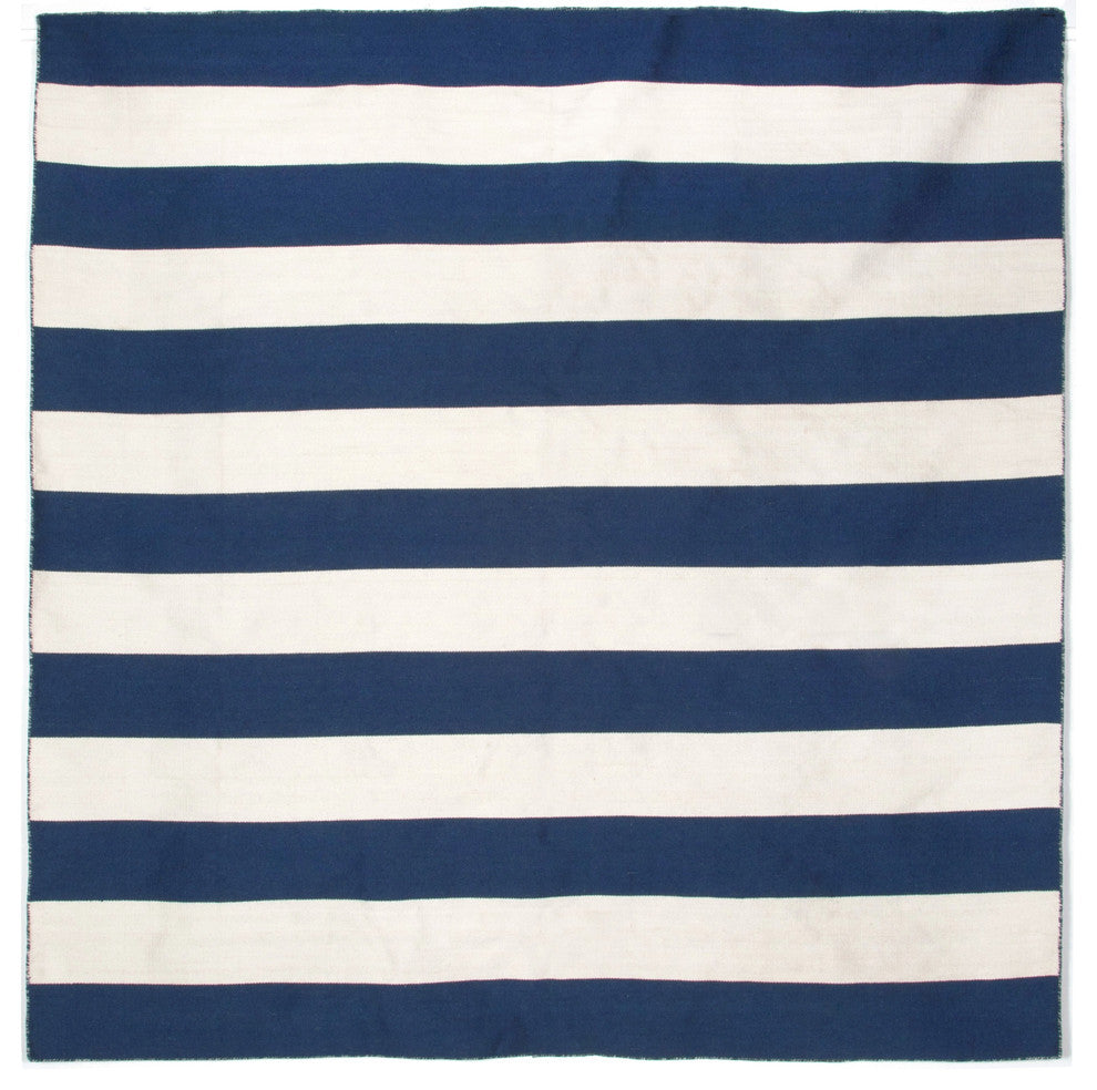 Sorrento Rugby Stripe Indoor/Outdoor Rug, Navy, 8' Square