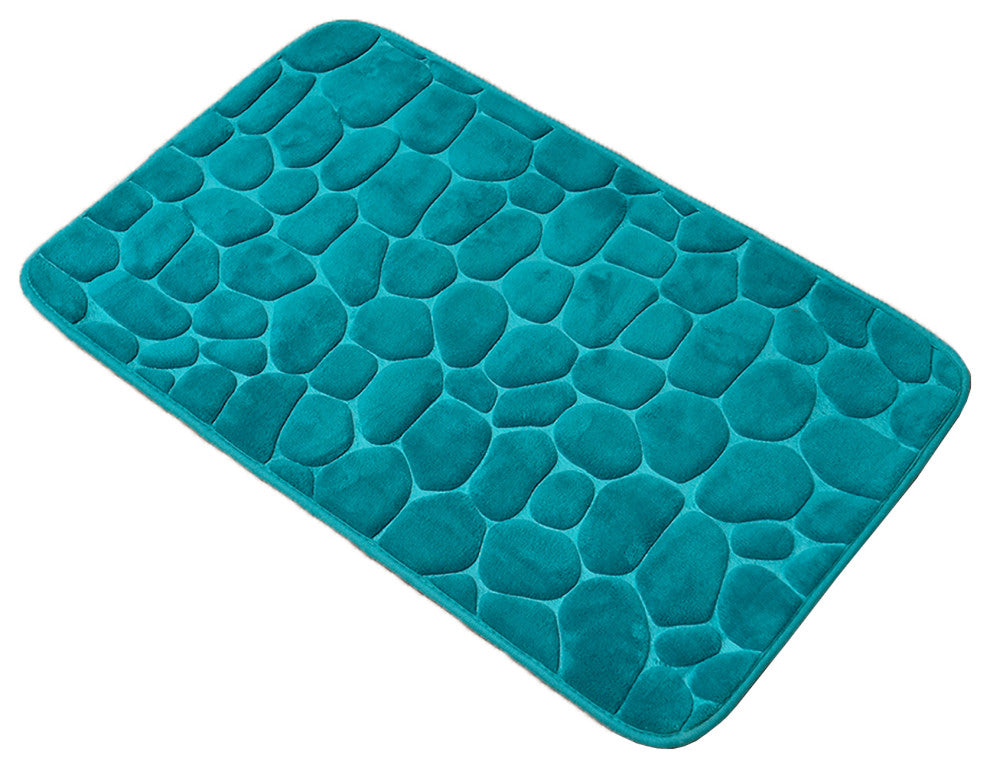 Bath Rug Memory Foam Mat 3D Pebble 32"x20", Peacock Blue, Bath Mat