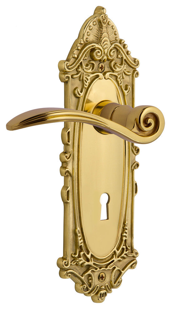 Victorian Plate With Keyhole Swan Lever, Polished Brass, Passage, Non-Handed