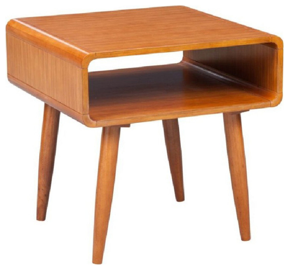 Benzara BM61475 Rectangular Wooden End Table, Open Shelf and Splayed legs, Brown