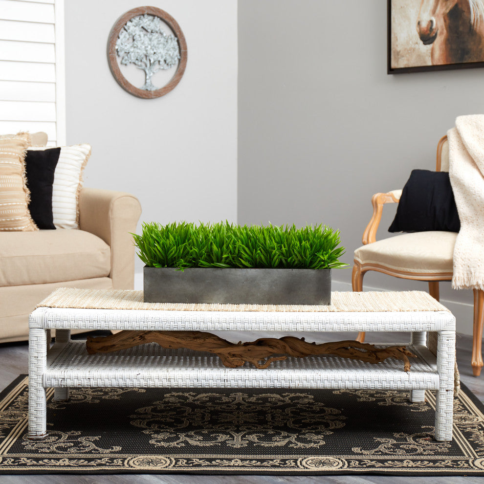 25" Wild Grass Artificial Plant, Metal Planter