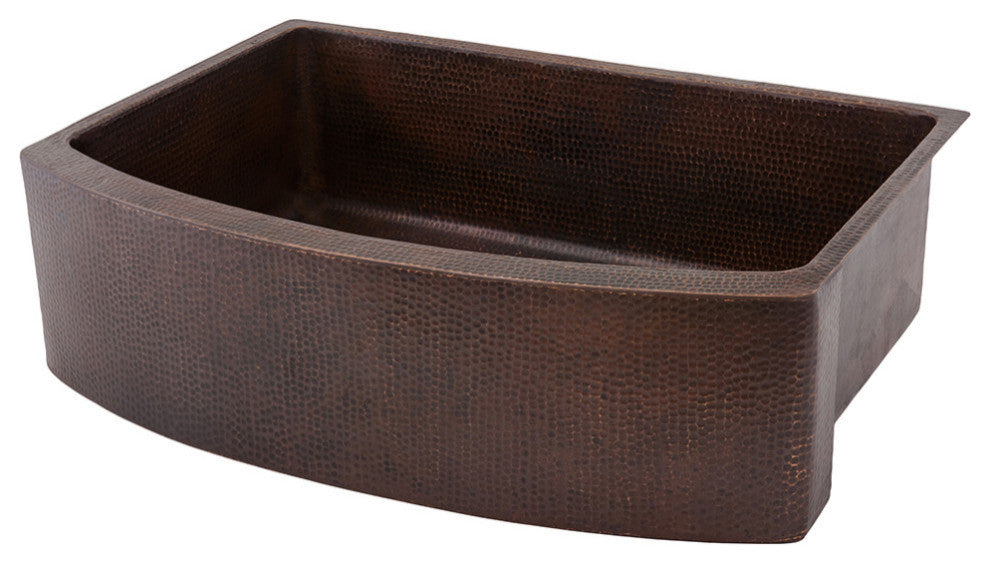 30" Hammered Copper Kitchen Rounded Apron Single Basin Sink