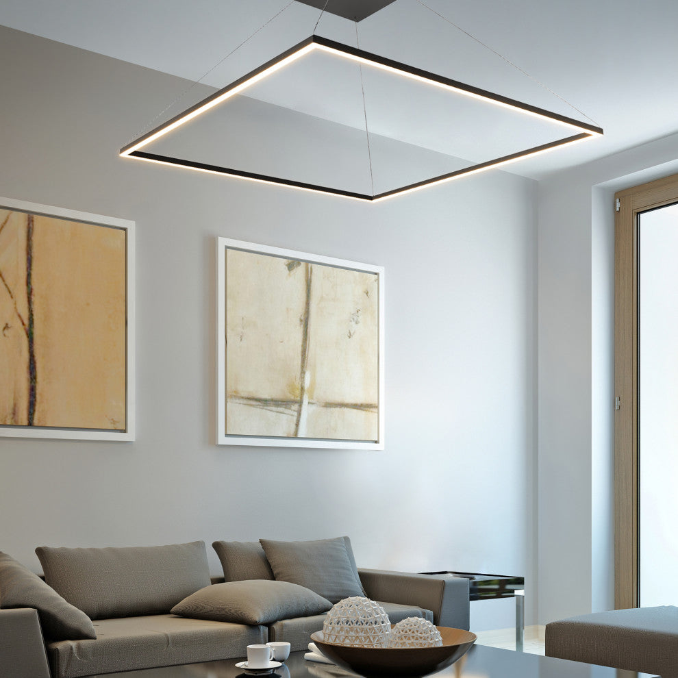 51" Atria LED Square Chandelier, Adjustable Suspension Fixture, Black