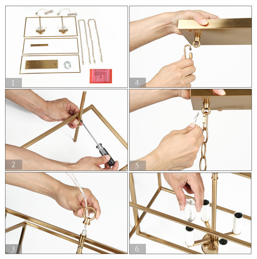 LNC Ellan 8-Light Polished Brass and Matte White Modern Kitchen Island Light