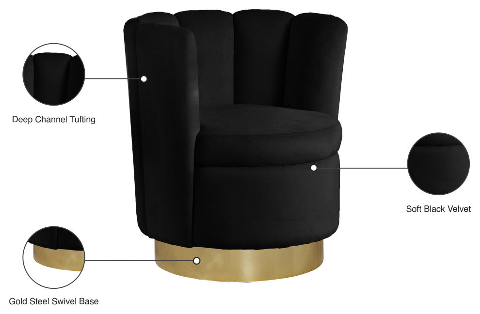 Lily Velvet Upholstered Accent Chair, Black