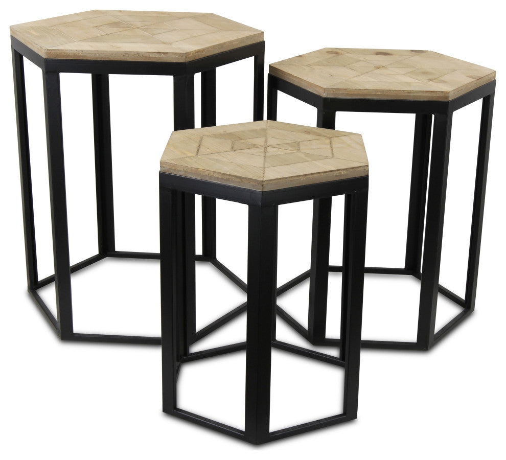 3-Piece Hexagonal Wood Nesting Table Set