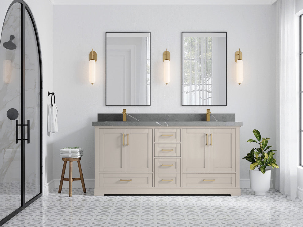Boston 72" Double Sink Bath Vanity in Fine Grain 2" Piatra Gray