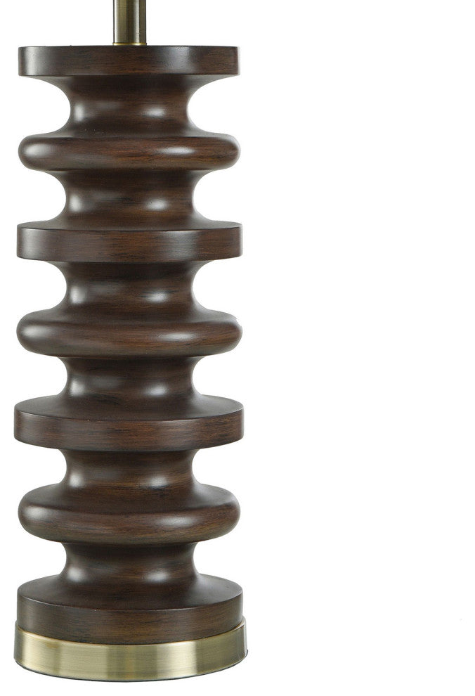 Walnut Ridge Table Lamp, Fishbone Polyresin and Aged Brass Body, Heathered Brown