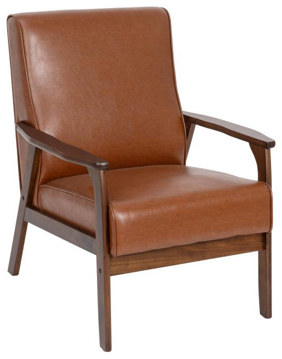 Langston Commercial Grade Upholstered Mid Century Modern Arm Chair, Cognac Leath