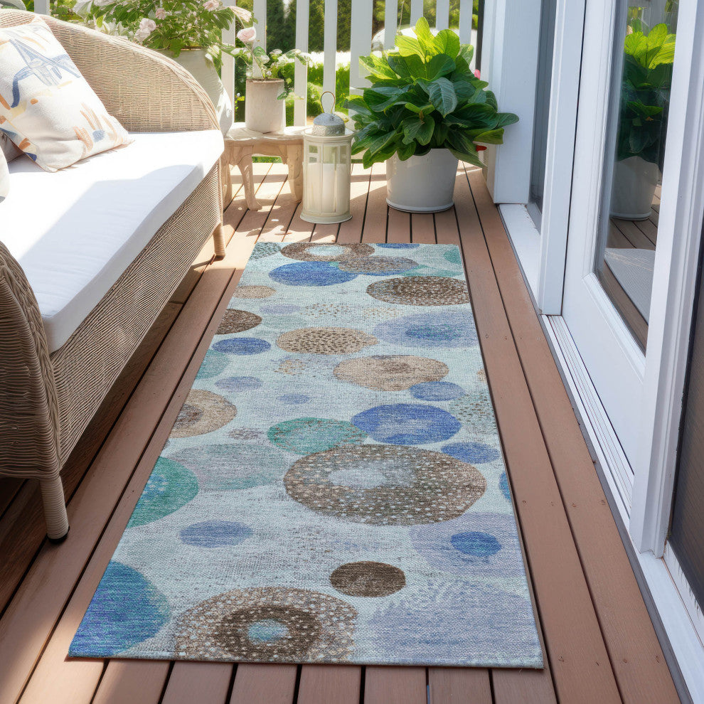 Machine Washable Indoor/Outdoor Chantille ACN1896 Teal 2'3" x 7'6" Runner Rug