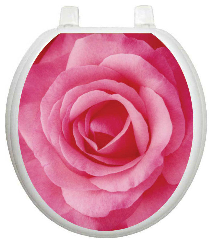 A Single Rose Toilet Tattoos Seat Cover, Vinyl Lid Decal, Floral Bathroom Decor, Round