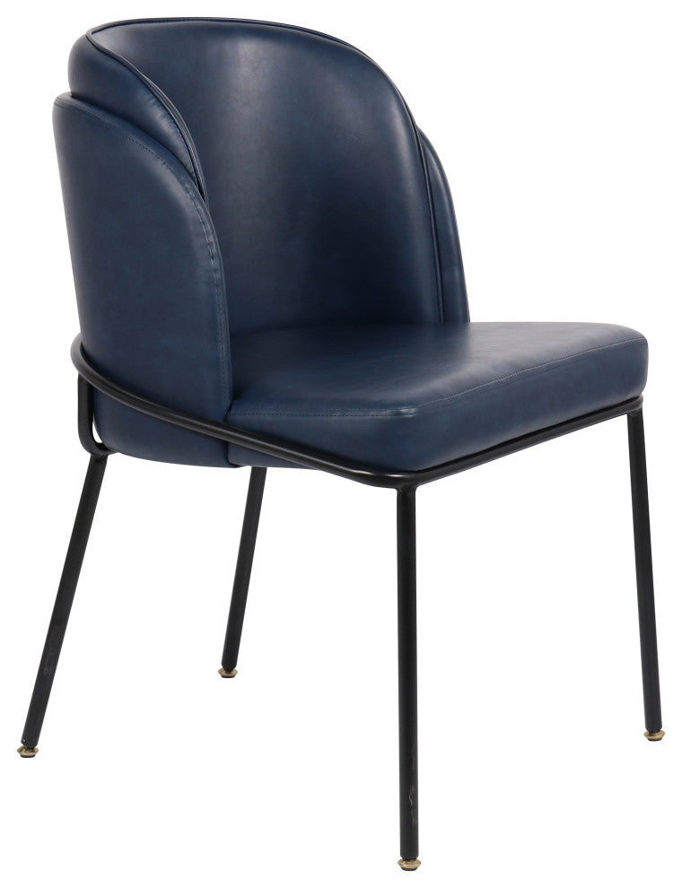 Jagger Vegan Leather Upholstered Dining Chair, Set of 2, Navy, Matte Black Finish