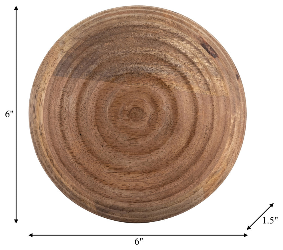 6" Wooden Orb With Ridges, Natural