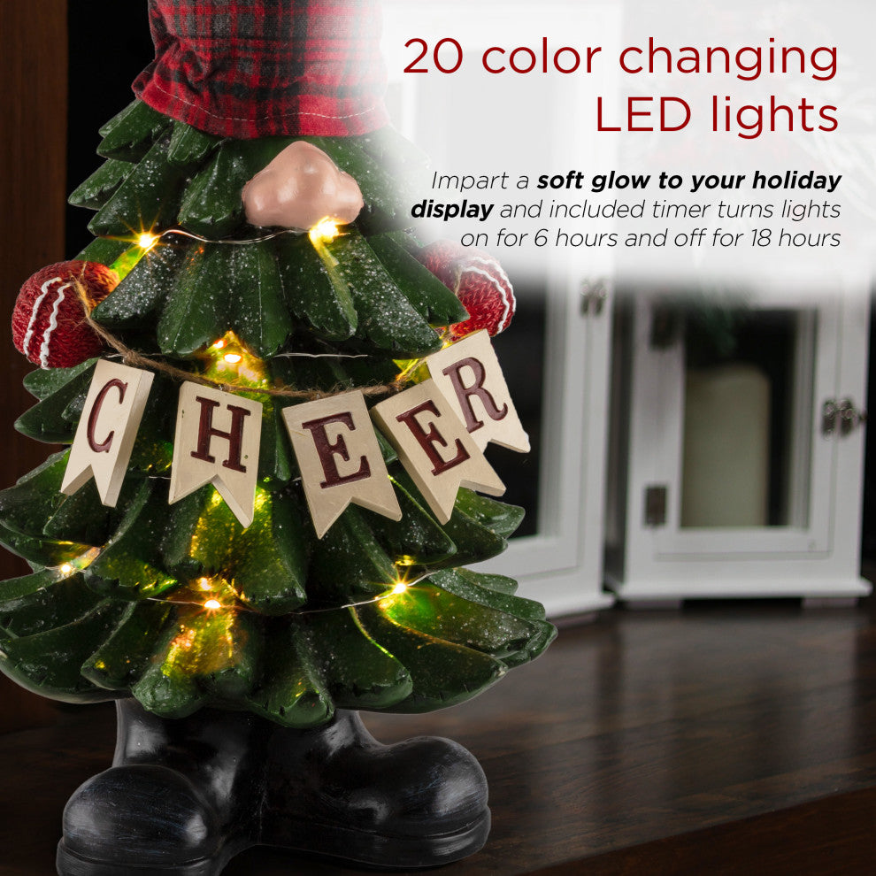 Christmas Tree "Cheer" Gnome Decoration with Color Changing LED Lights