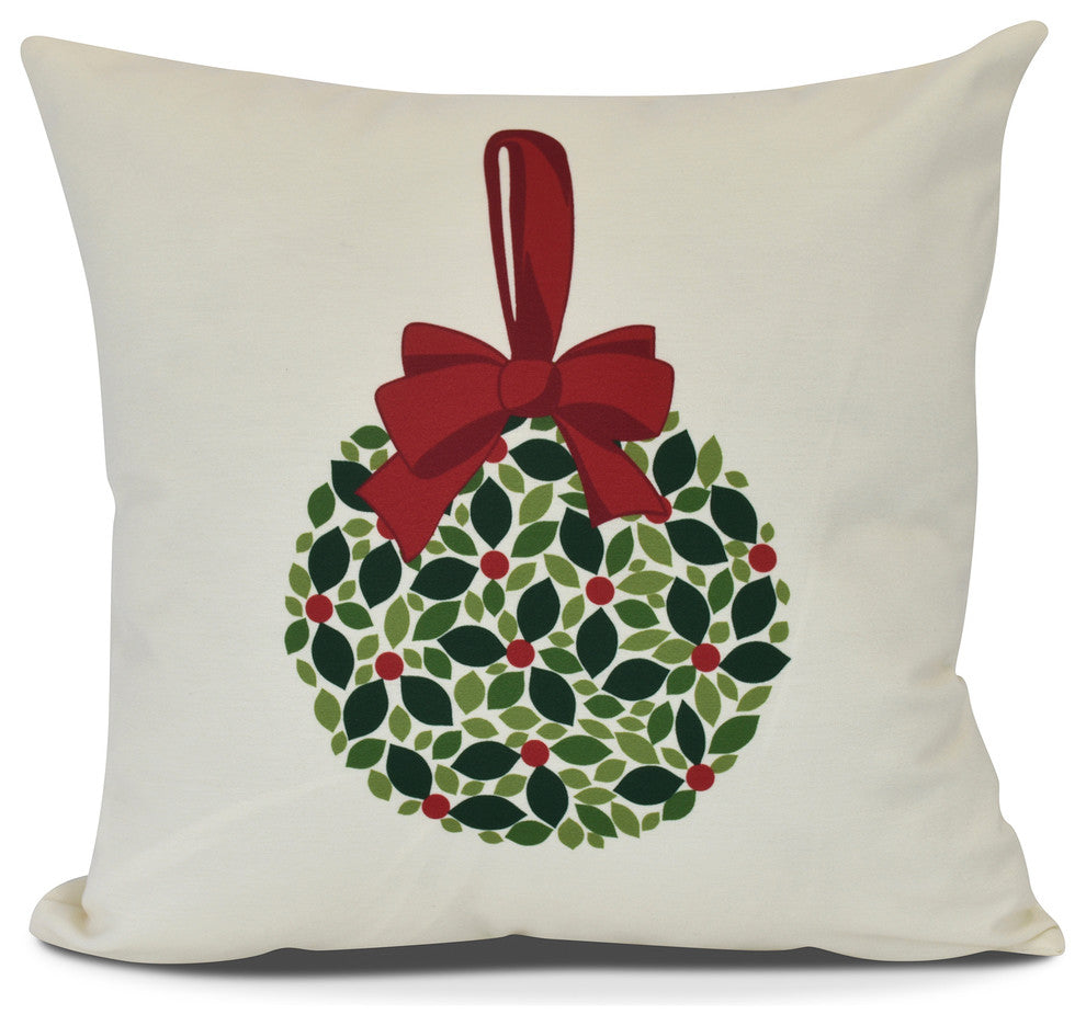 Mistletoe Me, Floral Print Outdoor Pillow, Cream, 18" x 18"
