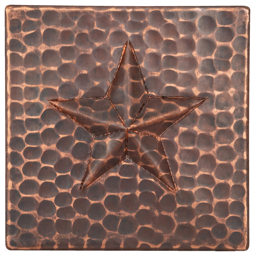 Hammered Copper Star Tile, 4"x4", Single