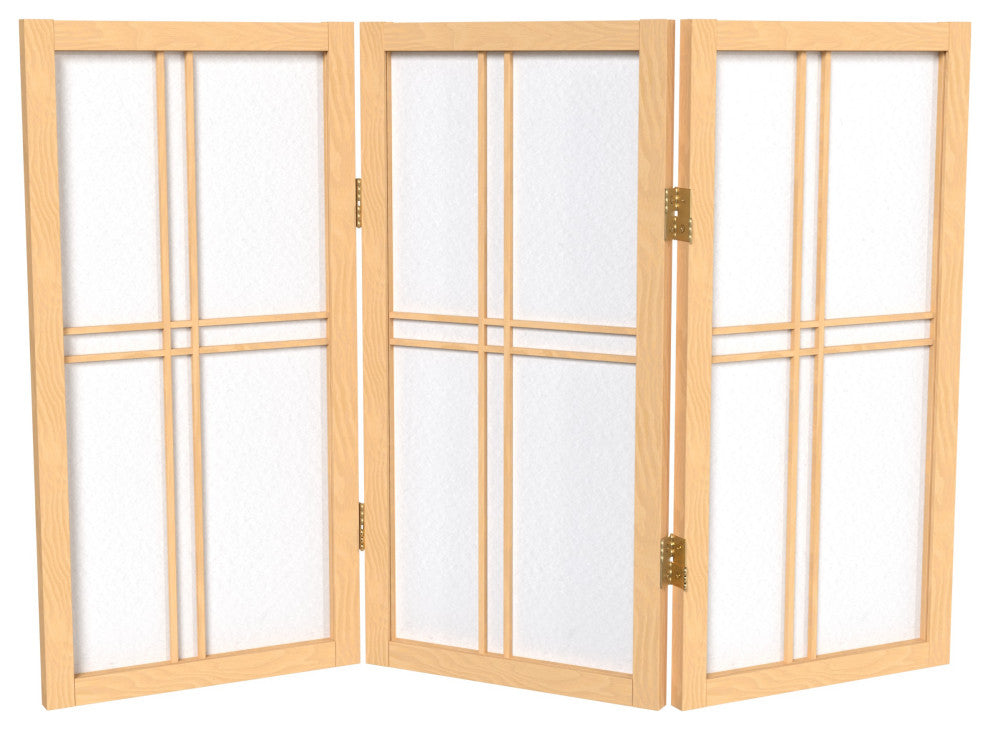 2' Tall Desktop Double Cross Shoji Screen, Natural, 3 Panels