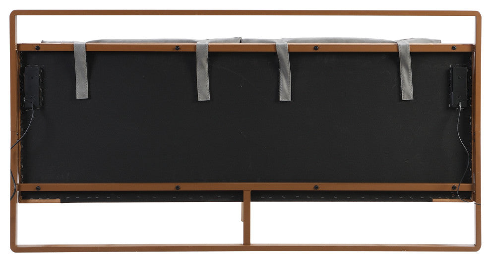 GDF Studio PU Leather Platform Bed With LED Lights, Brown/Gray, Queen