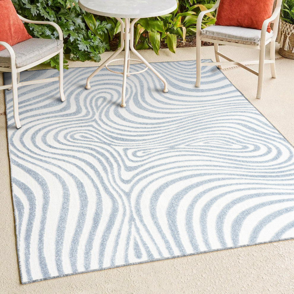 Maribo High-Low Abstract Groovy Striped Indoor/Outdoor Area Rug