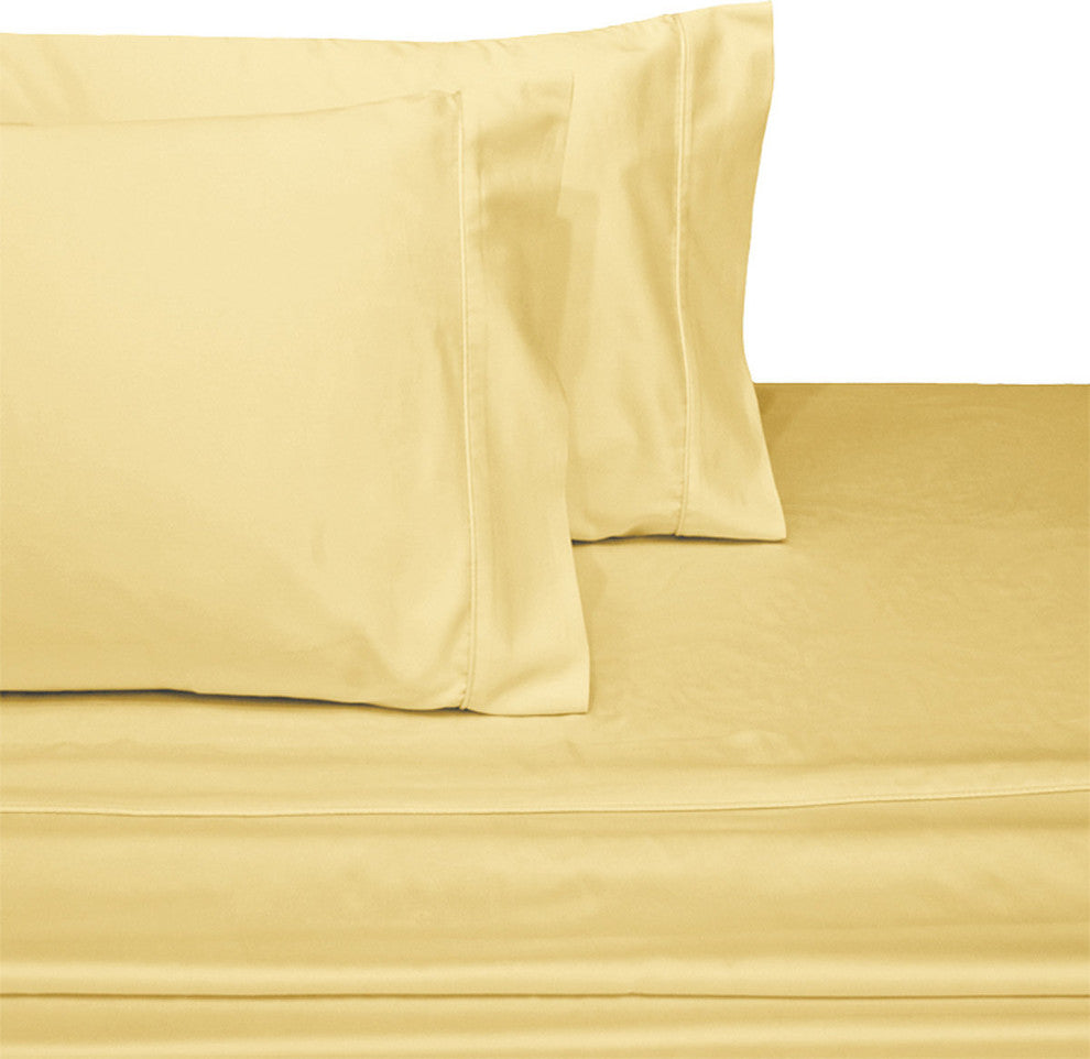100% Cotton Solid Sheet Set, 300 Thread Count, Gold, Twin Xl