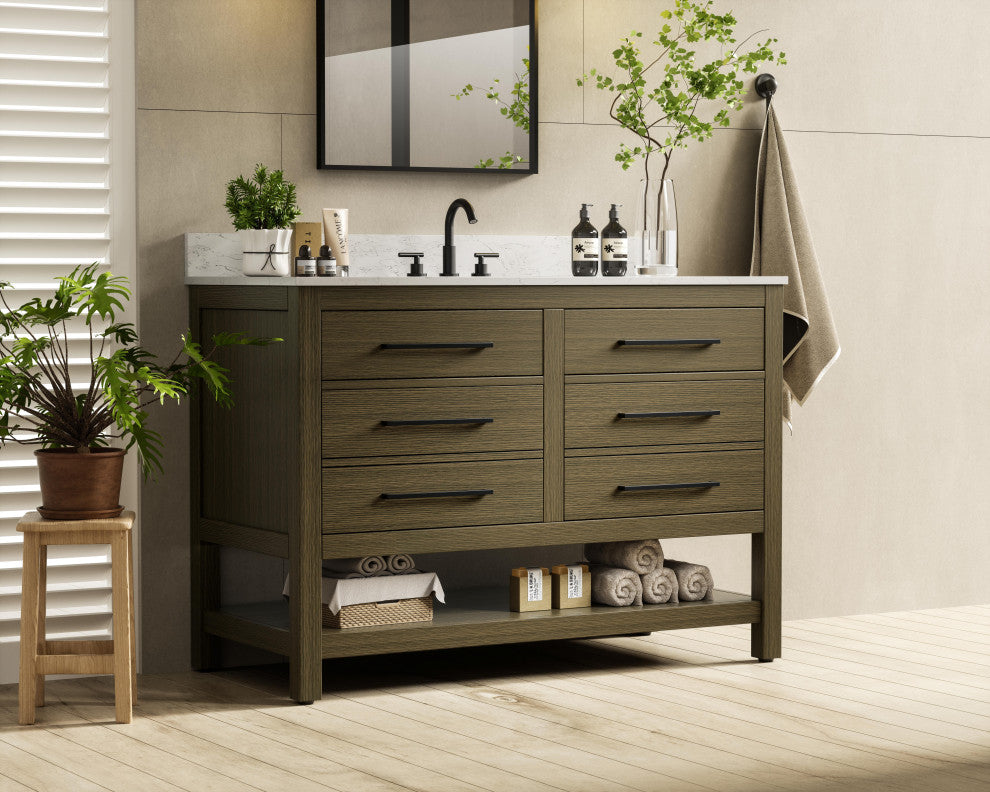 Home Living 48" Single Bathroom Vanity, Chestnut Brown With Backsplash