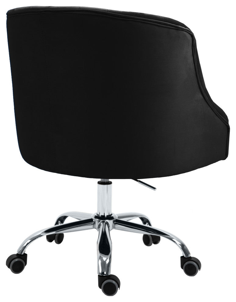 Arden Swivel and Adjustable Velvet Upholstered Office Chair, Black, Chrome Base