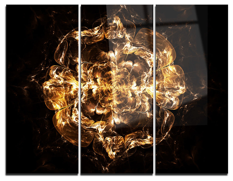 "Fractal Yellow Flower Explosion" Digital Metal Wall Art, 3 Panels, 36"x28"