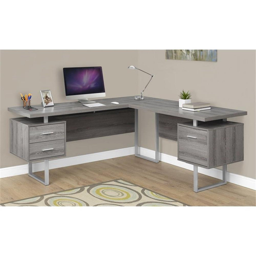 Computer Desk Home Office Corner 70"L L Shape Work Laptop Metal Brown