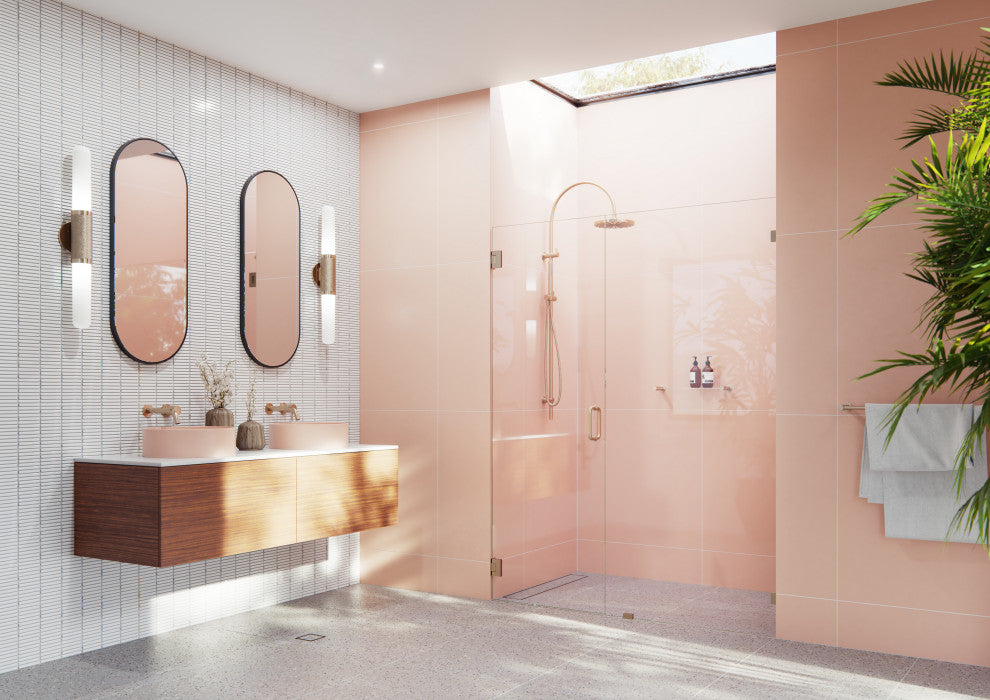 78"x60" Frameless Shower Door, Wall Hinge, Brushed Bronze